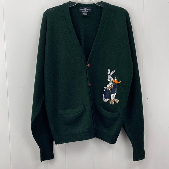 Vintage Warner Brothers Womens Cardigan Sweater Small Green 100% Wool Pockets - Picture 1 of 12